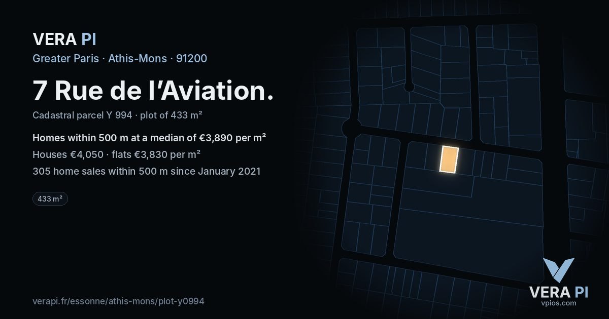 7 Rue de l’Aviation, Athis-Mons at night – the plot lit, the parcels around coloured by the prices near them
