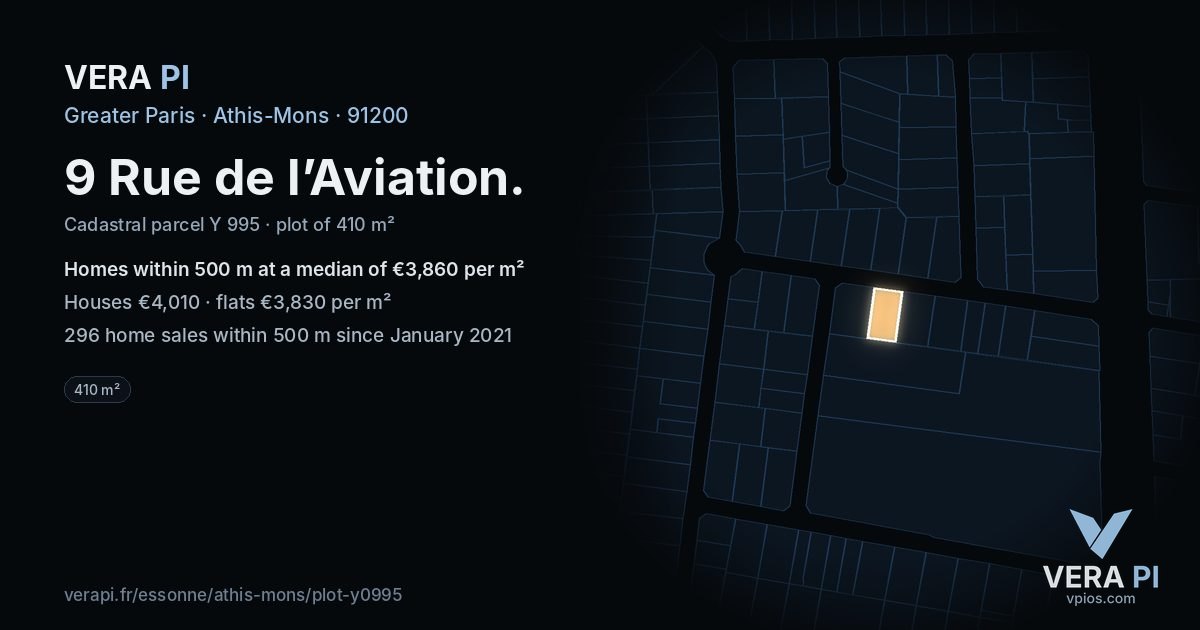 9 Rue de l’Aviation, Athis-Mons at night – the plot lit, the parcels around coloured by the prices near them