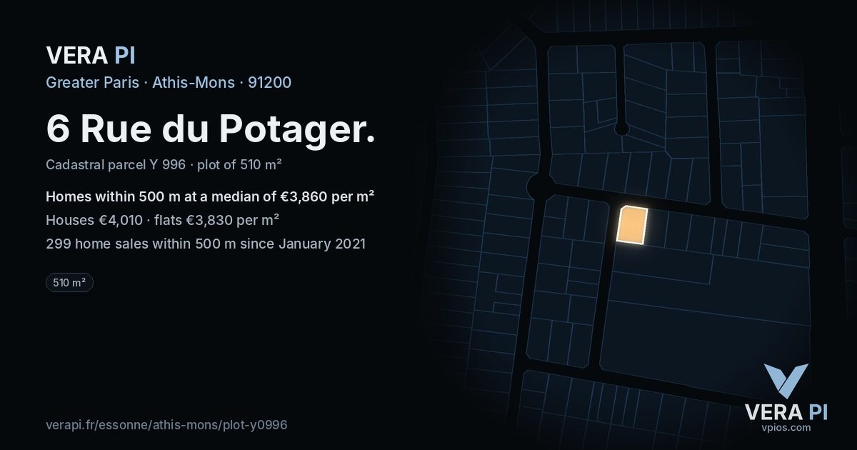 6 Rue du Potager, Athis-Mons at night – the plot lit, the parcels around coloured by the prices near them