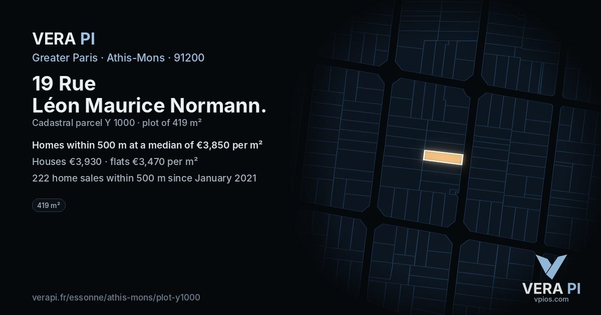 19 Rue Léon Maurice Normann, Athis-Mons at night – the plot lit, the parcels around coloured by the prices near them