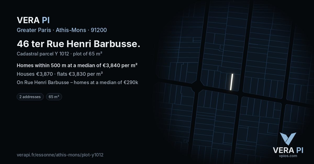 46 ter Rue Henri Barbusse, Athis-Mons at night – the plot lit, the parcels around coloured by the prices near them