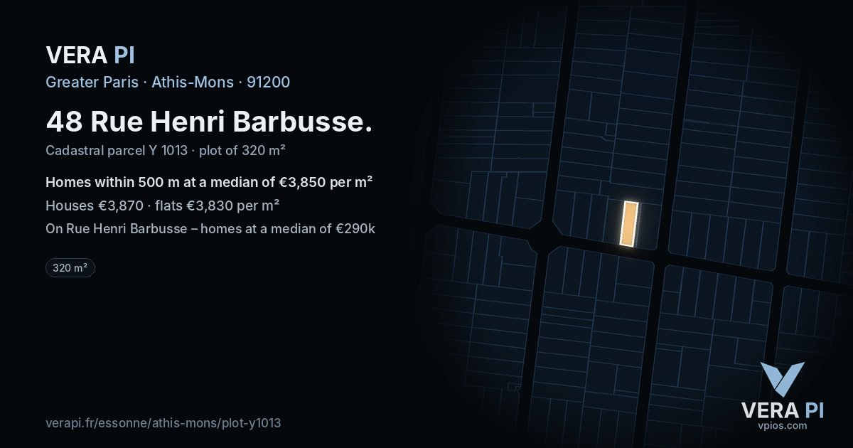 48 Rue Henri Barbusse, Athis-Mons at night – the plot lit, the parcels around coloured by the prices near them