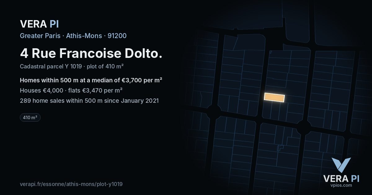 4 Rue Francoise Dolto, Athis-Mons at night – the plot lit, the parcels around coloured by the prices near them