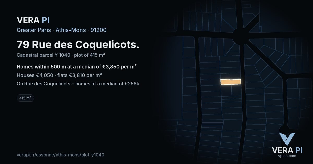 79 Rue des Coquelicots, Athis-Mons at night – the plot lit, the parcels around coloured by the prices near them
