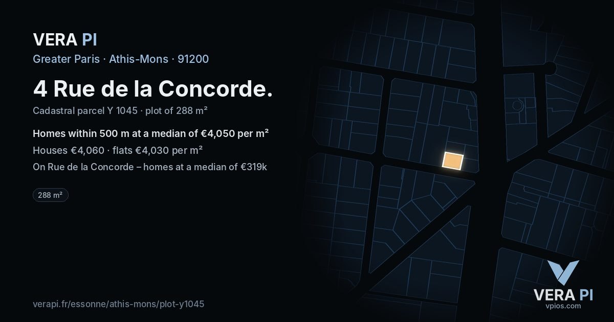 4 Rue de la Concorde, Athis-Mons at night – the plot lit, the parcels around coloured by the prices near them