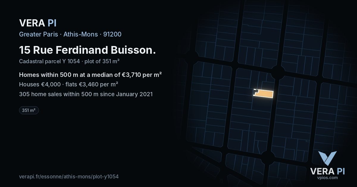 15 Rue Ferdinand Buisson, Athis-Mons at night – the plot lit, the parcels around coloured by the prices near them