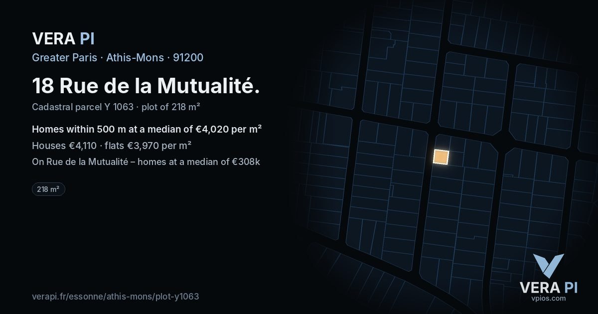 18 Rue de la Mutualité, Athis-Mons at night – the plot lit, the parcels around coloured by the prices near them