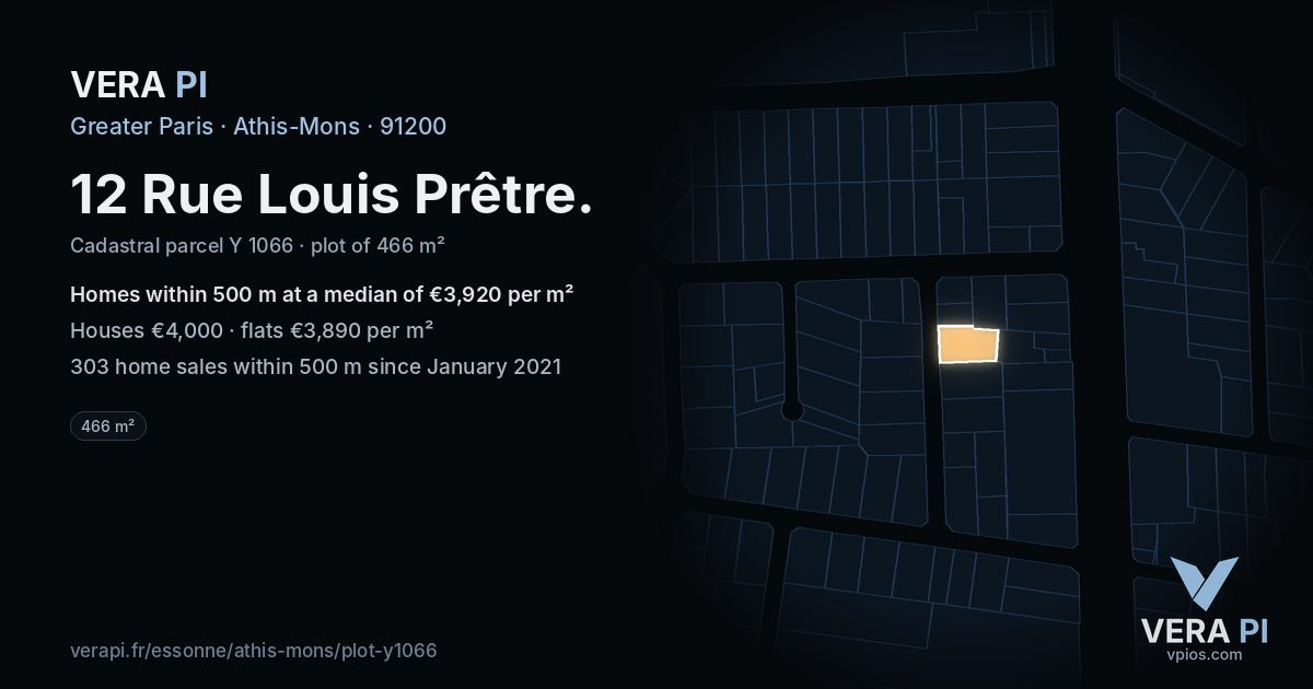 12 Rue Louis Prêtre, Athis-Mons at night – the plot lit, the parcels around coloured by the prices near them