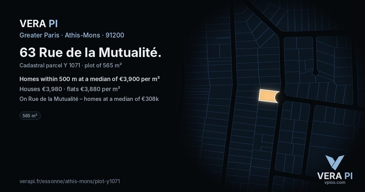 63 Rue de la Mutualité, Athis-Mons at night – the plot lit, the parcels around coloured by the prices near them
