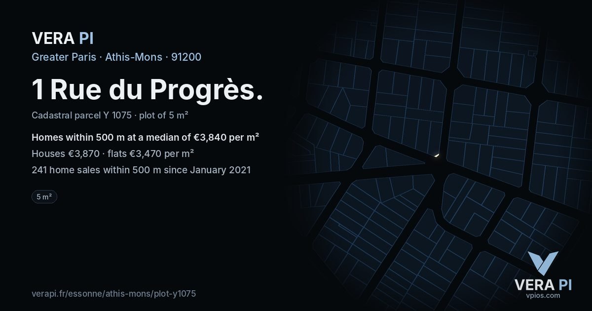1 Rue du Progrès, Athis-Mons at night – the plot lit, the parcels around coloured by the prices near them