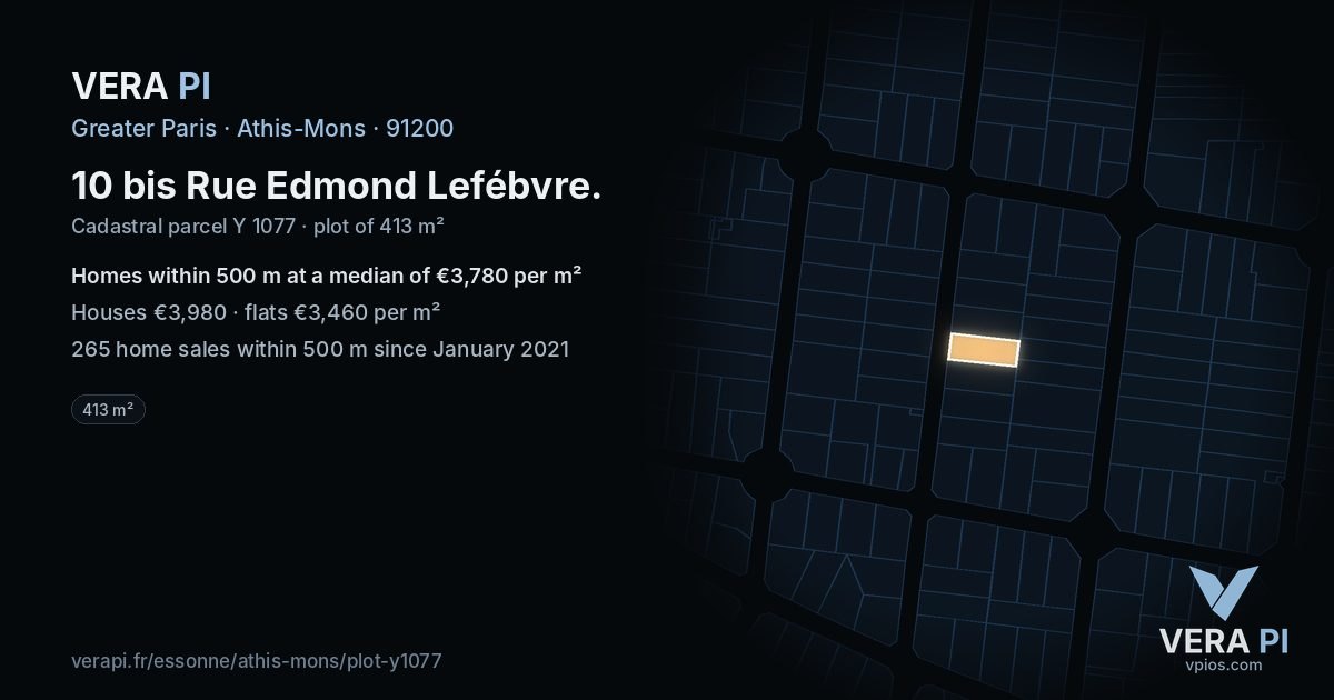 10 bis Rue Edmond Lefébvre, Athis-Mons at night – the plot lit, the parcels around coloured by the prices near them