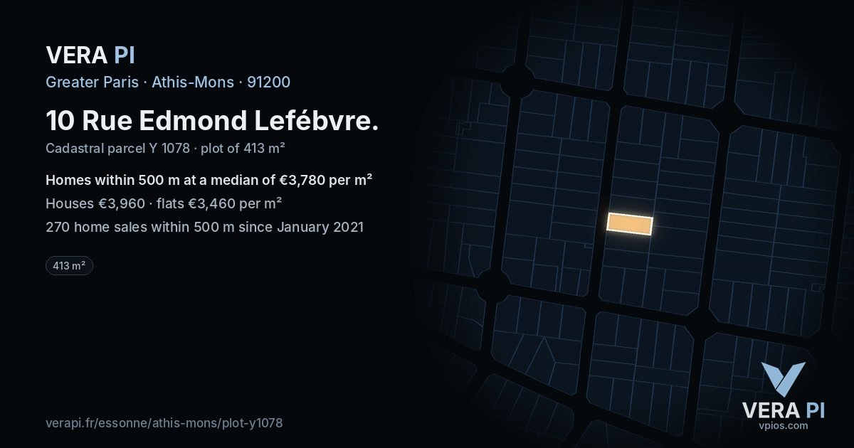 10 Rue Edmond Lefébvre, Athis-Mons at night – the plot lit, the parcels around coloured by the prices near them