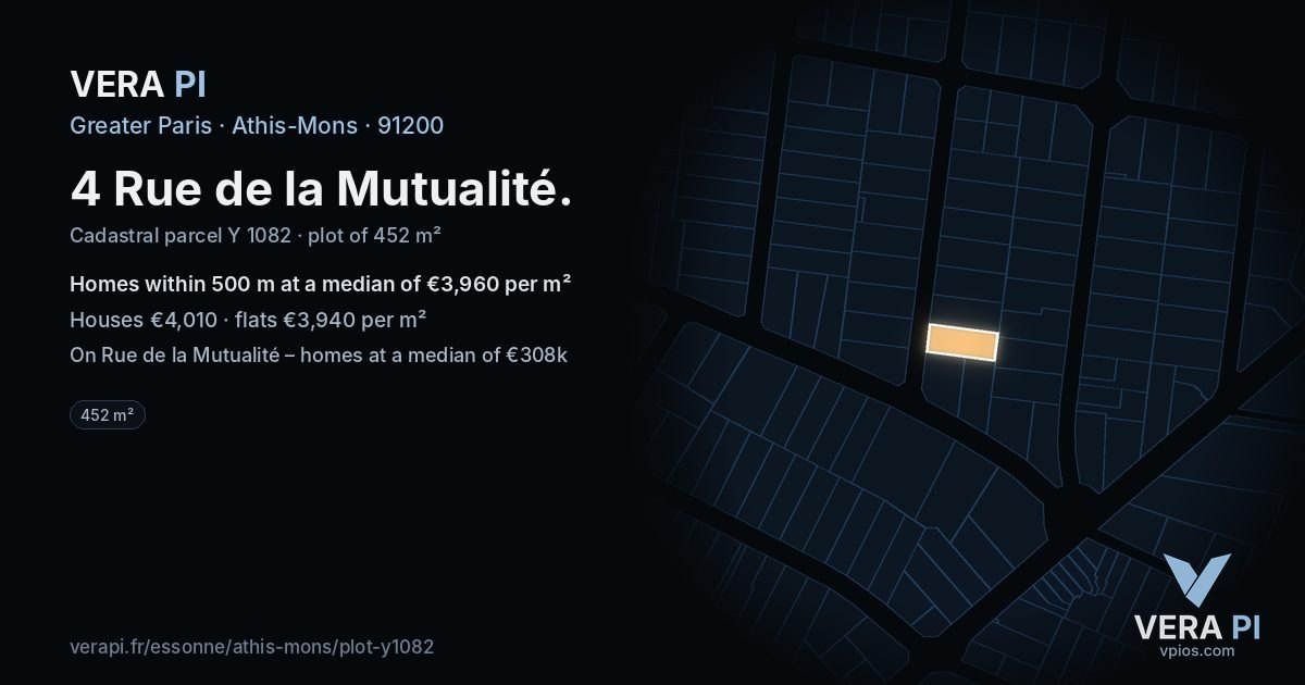 4 Rue de la Mutualité, Athis-Mons at night – the plot lit, the parcels around coloured by the prices near them