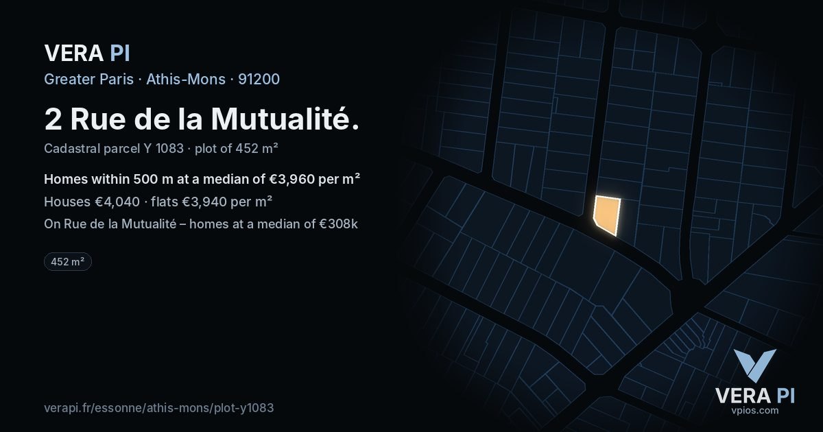 2 Rue de la Mutualité, Athis-Mons at night – the plot lit, the parcels around coloured by the prices near them