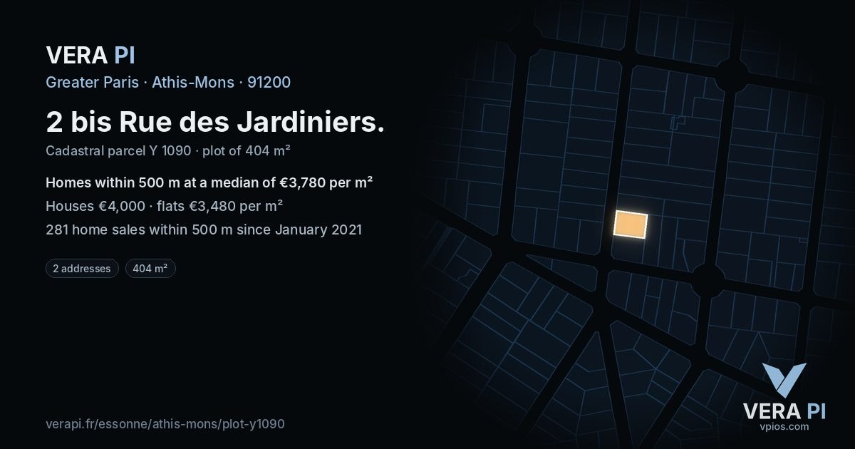 2 bis Rue des Jardiniers, Athis-Mons at night – the plot lit, the parcels around coloured by the prices near them