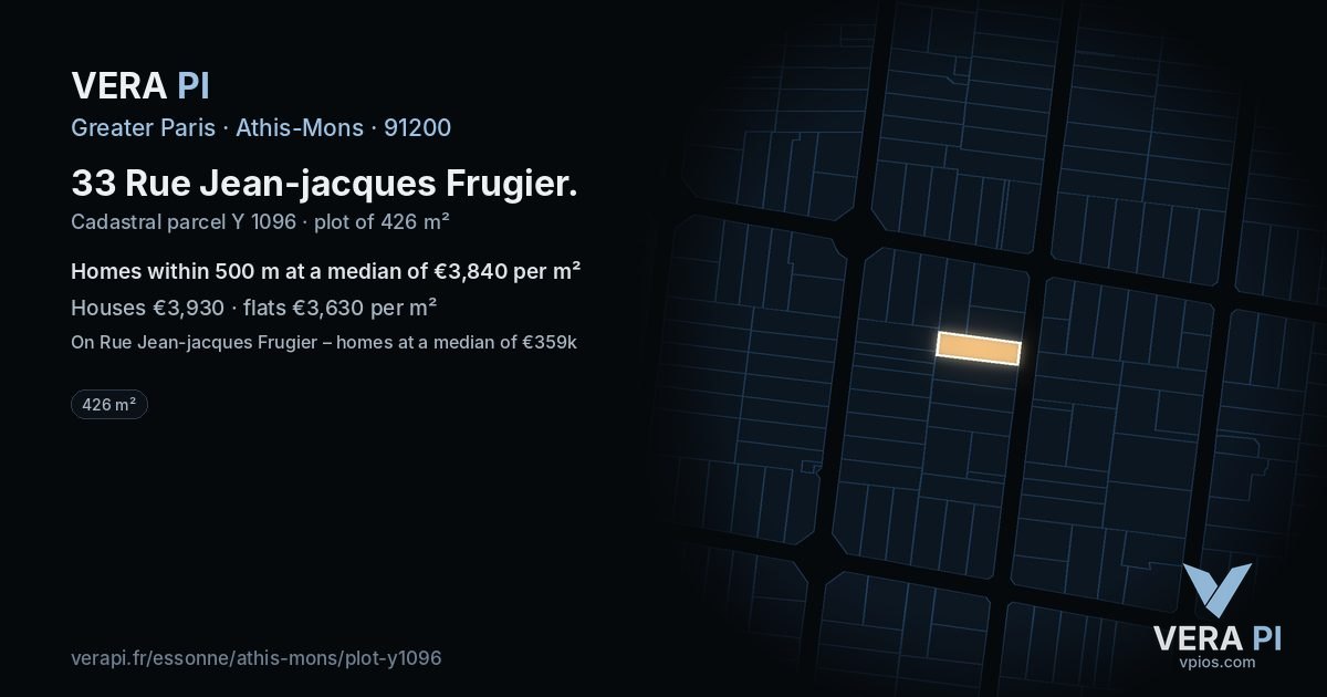 33 Rue Jean-jacques Frugier, Athis-Mons at night – the plot lit, the parcels around coloured by the prices near them
