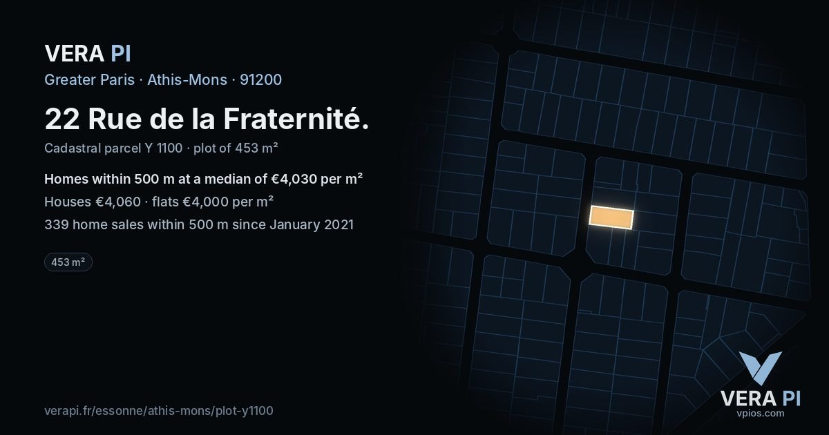 22 Rue de la Fraternité, Athis-Mons at night – the plot lit, the parcels around coloured by the prices near them