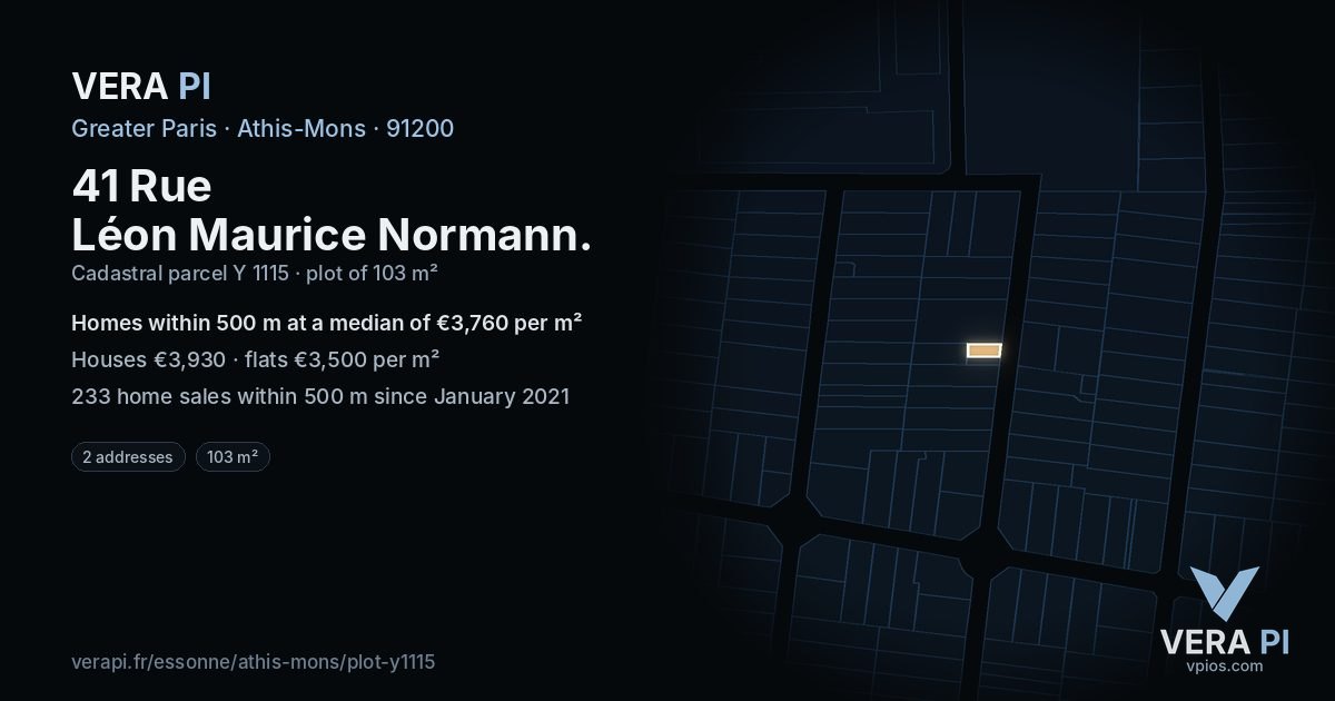 41 Rue Léon Maurice Normann, Athis-Mons at night – the plot lit, the parcels around coloured by the prices near them