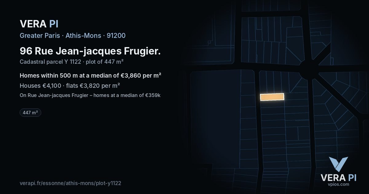 96 Rue Jean-jacques Frugier, Athis-Mons at night – the plot lit, the parcels around coloured by the prices near them