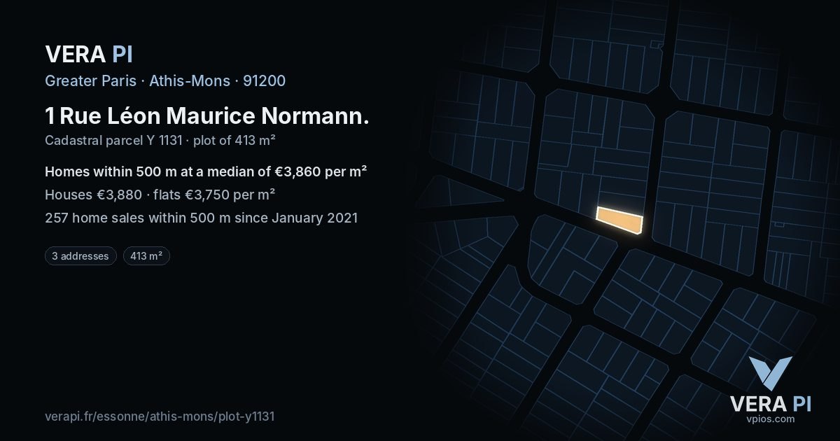1 Rue Léon Maurice Normann, Athis-Mons at night – the plot lit, the parcels around coloured by the prices near them