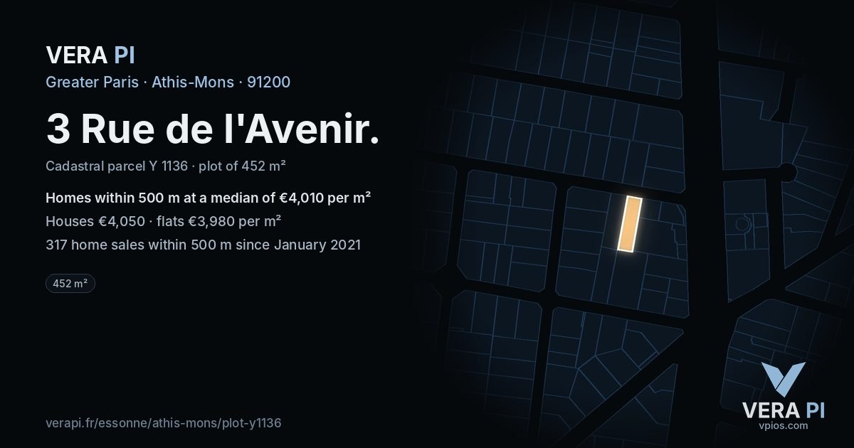 3 Rue de l'Avenir, Athis-Mons at night – the plot lit, the parcels around coloured by the prices near them