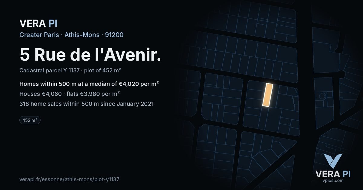 5 Rue de l'Avenir, Athis-Mons at night – the plot lit, the parcels around coloured by the prices near them