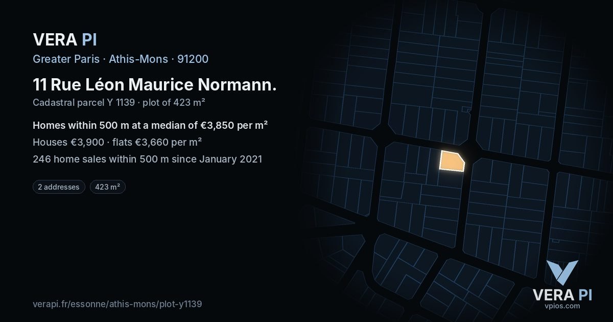 11 Rue Léon Maurice Normann, Athis-Mons at night – the plot lit, the parcels around coloured by the prices near them