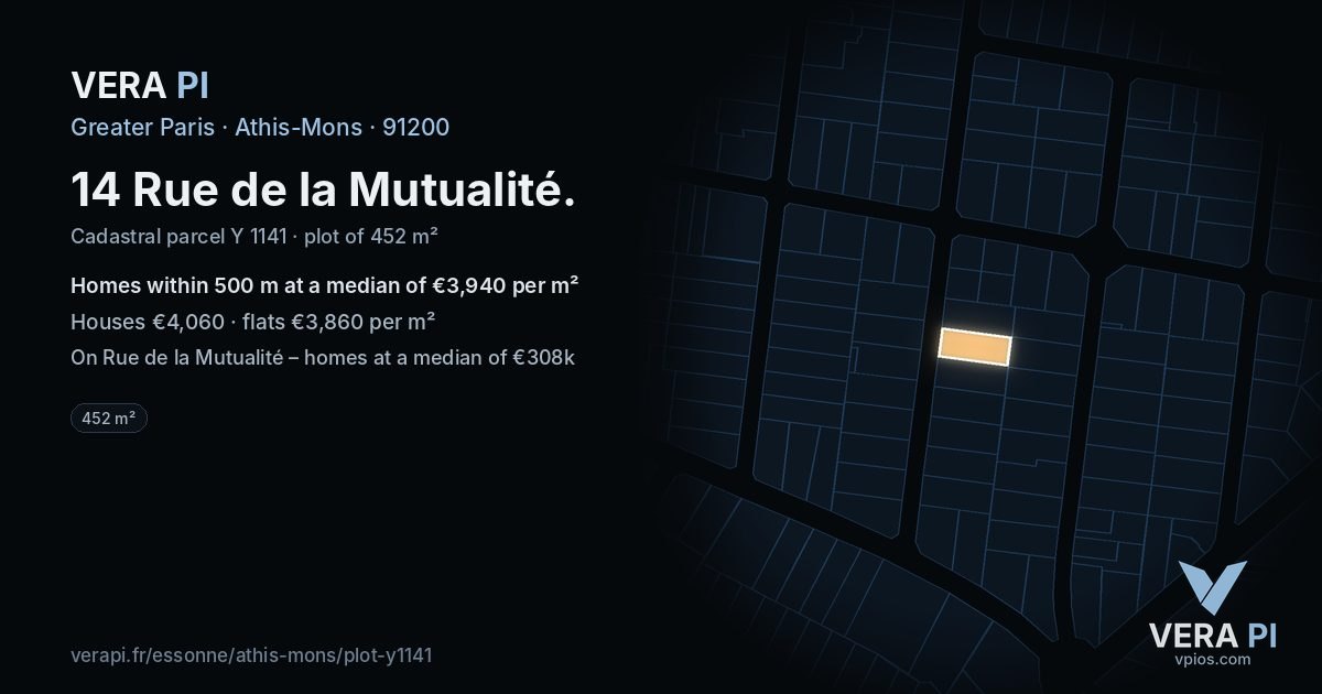 14 Rue de la Mutualité, Athis-Mons at night – the plot lit, the parcels around coloured by the prices near them