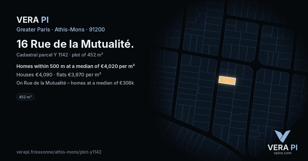 16 Rue de la Mutualité, Athis-Mons at night – the plot lit, the parcels around coloured by the prices near them