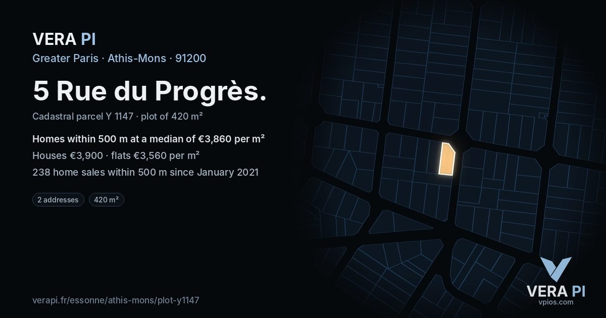 5 Rue du Progrès, Athis-Mons at night – the plot lit, the parcels around coloured by the prices near them