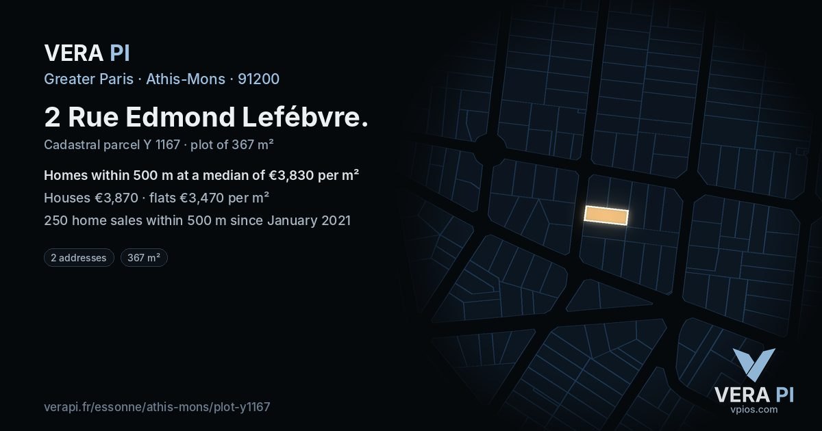 2 Rue Edmond Lefébvre, Athis-Mons at night – the plot lit, the parcels around coloured by the prices near them