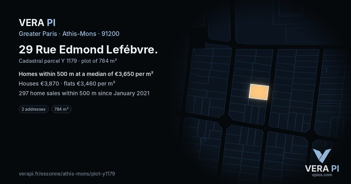 29 Rue Edmond Lefébvre, Athis-Mons at night – the plot lit, the parcels around coloured by the prices near them