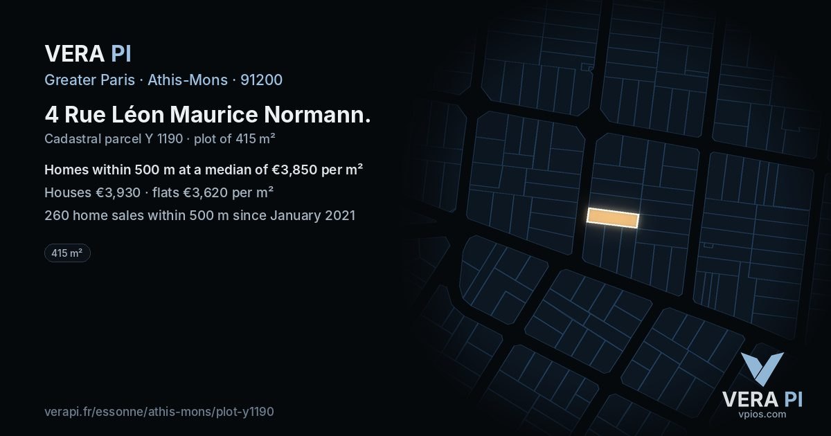 4 Rue Léon Maurice Normann, Athis-Mons at night – the plot lit, the parcels around coloured by the prices near them