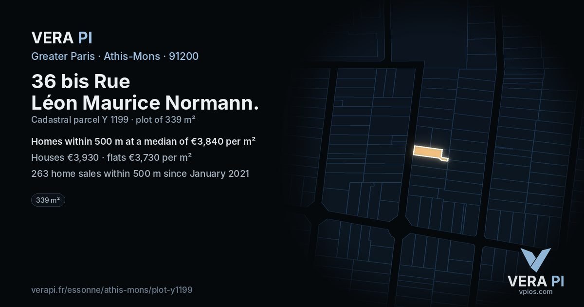 36 bis Rue Léon Maurice Normann, Athis-Mons at night – the plot lit, the parcels around coloured by the prices near them
