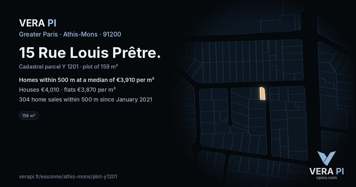 15 Rue Louis Prêtre, Athis-Mons at night – the plot lit, the parcels around coloured by the prices near them