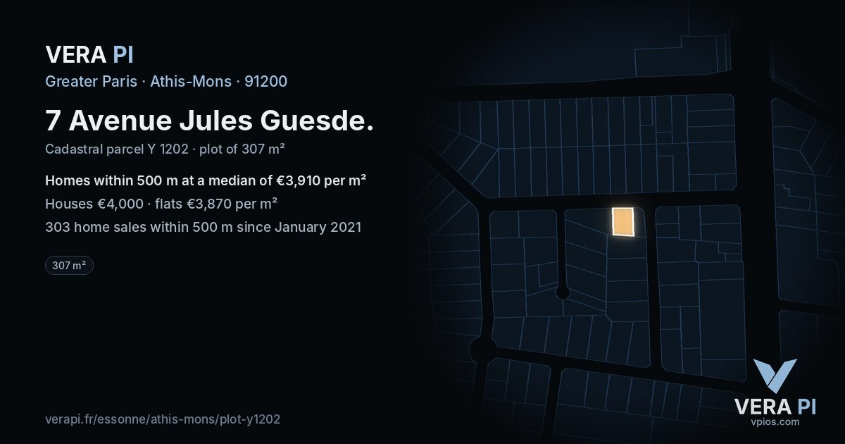 7 Avenue Jules Guesde, Athis-Mons at night – the plot lit, the parcels around coloured by the prices near them