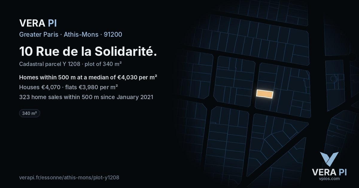 10 Rue de la Solidarité, Athis-Mons at night – the plot lit, the parcels around coloured by the prices near them