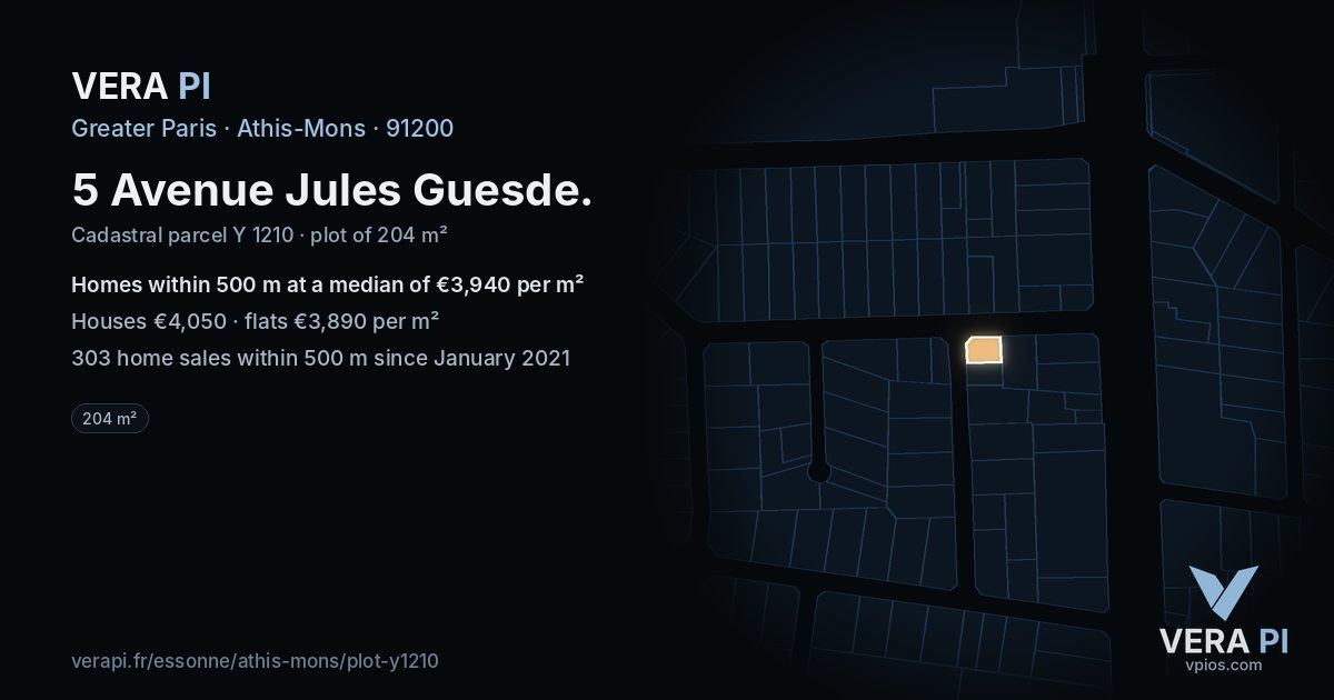 5 Avenue Jules Guesde, Athis-Mons at night – the plot lit, the parcels around coloured by the prices near them
