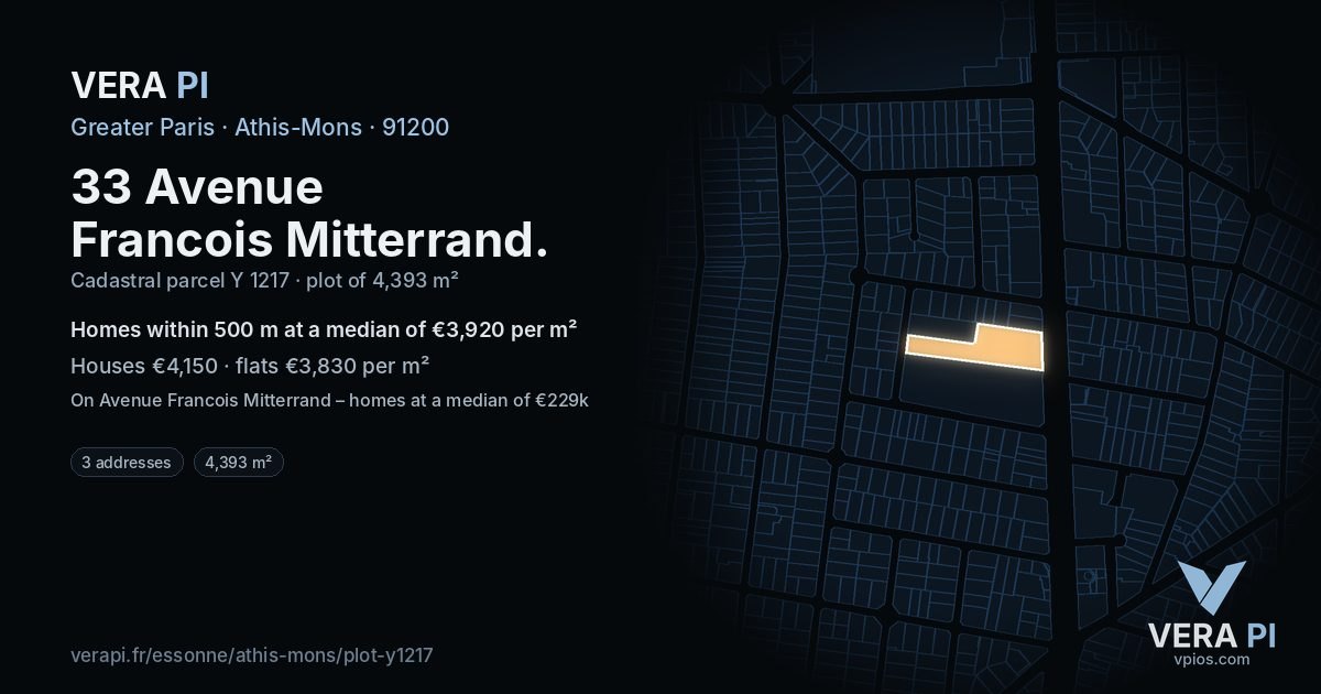 33 Avenue Francois Mitterrand, Athis-Mons at night – the plot lit, the parcels around coloured by the prices near them