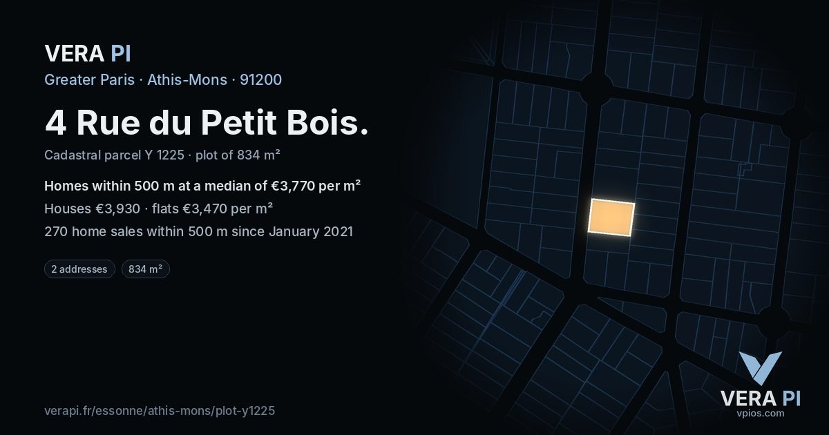 4 Rue du Petit Bois, Athis-Mons at night – the plot lit, the parcels around coloured by the prices near them