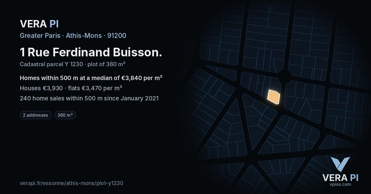 1 Rue Ferdinand Buisson, Athis-Mons at night – the plot lit, the parcels around coloured by the prices near them