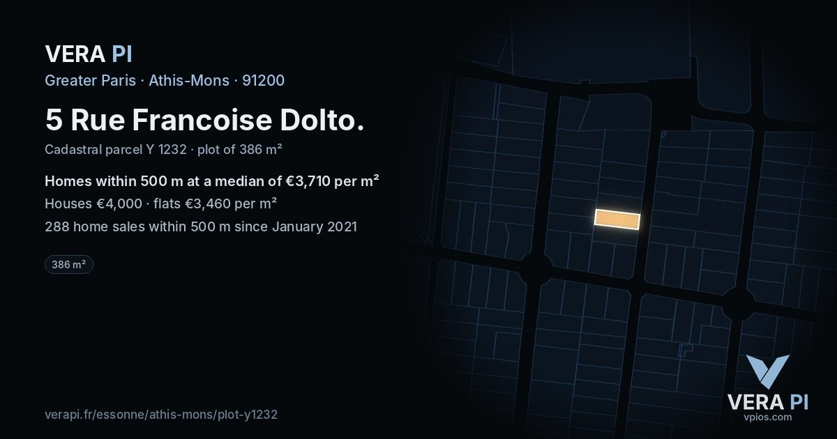 5 Rue Francoise Dolto, Athis-Mons at night – the plot lit, the parcels around coloured by the prices near them
