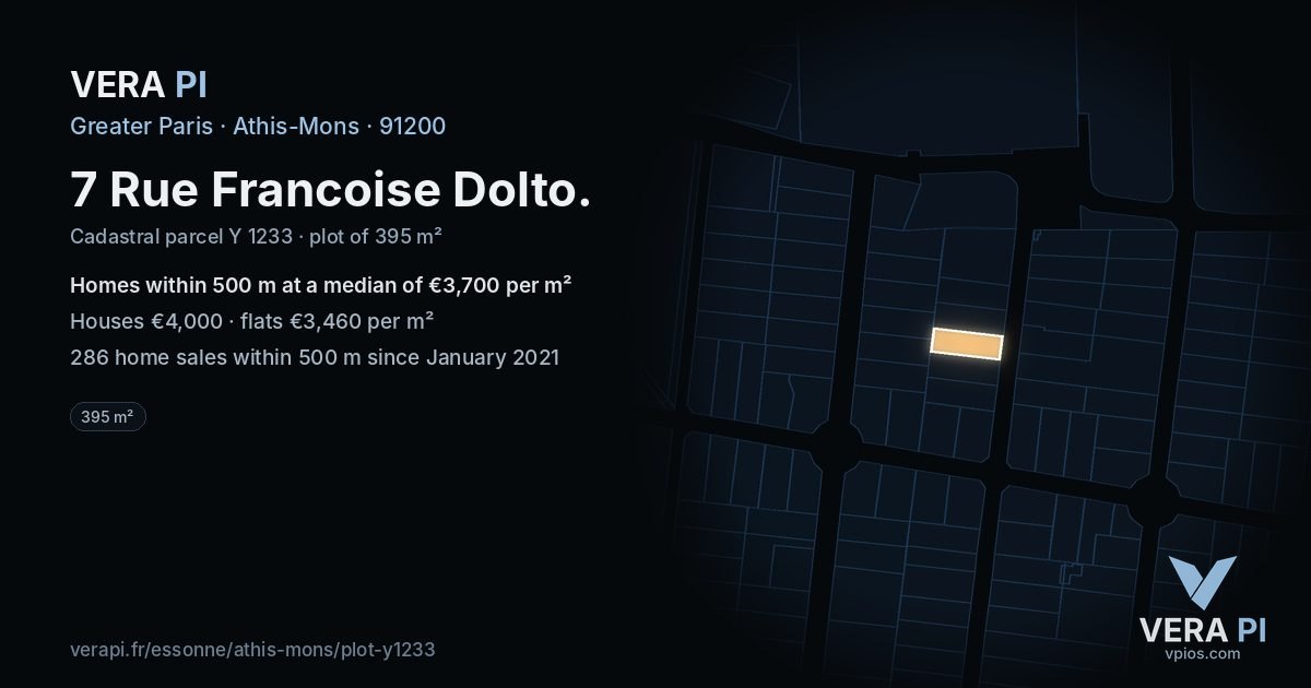 7 Rue Francoise Dolto, Athis-Mons at night – the plot lit, the parcels around coloured by the prices near them