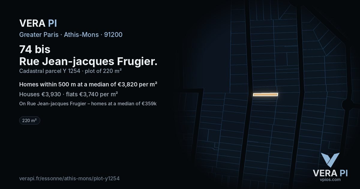 74 bis Rue Jean-jacques Frugier, Athis-Mons at night – the plot lit, the parcels around coloured by the prices near them