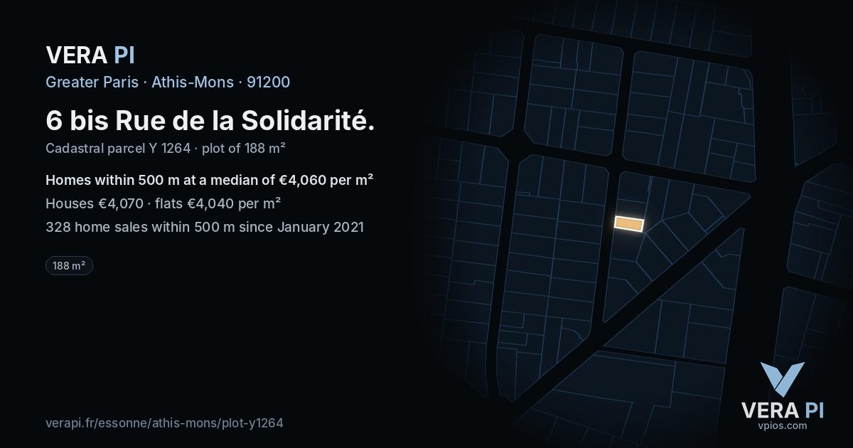 6 bis Rue de la Solidarité, Athis-Mons at night – the plot lit, the parcels around coloured by the prices near them