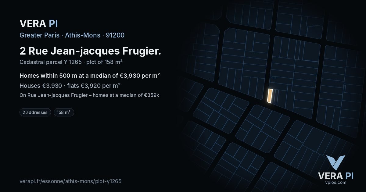 2 Rue Jean-jacques Frugier, Athis-Mons at night – the plot lit, the parcels around coloured by the prices near them