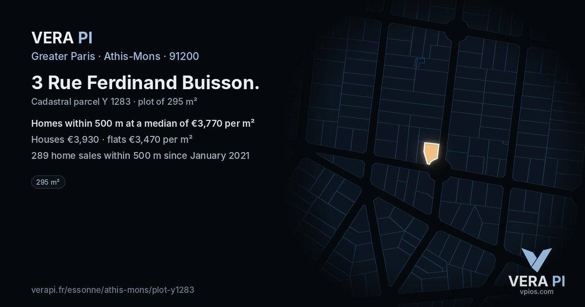 3 Rue Ferdinand Buisson, Athis-Mons at night – the plot lit, the parcels around coloured by the prices near them