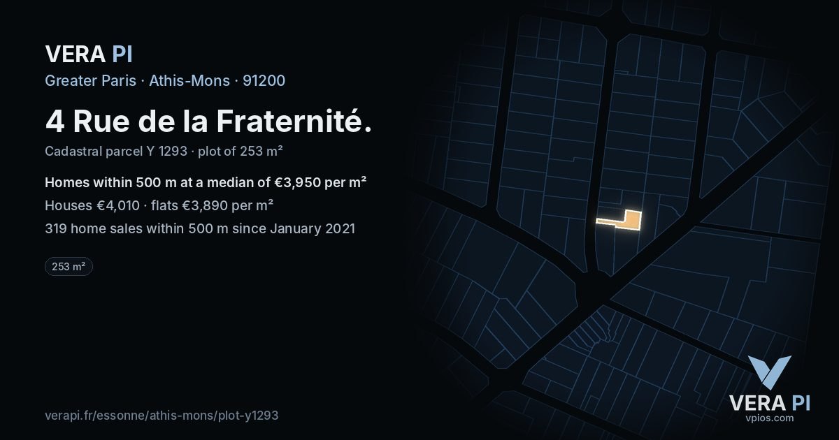 4 Rue de la Fraternité, Athis-Mons at night – the plot lit, the parcels around coloured by the prices near them