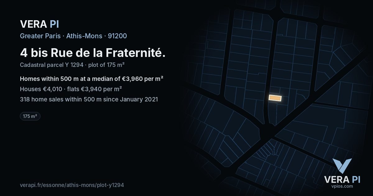 4 bis Rue de la Fraternité, Athis-Mons at night – the plot lit, the parcels around coloured by the prices near them