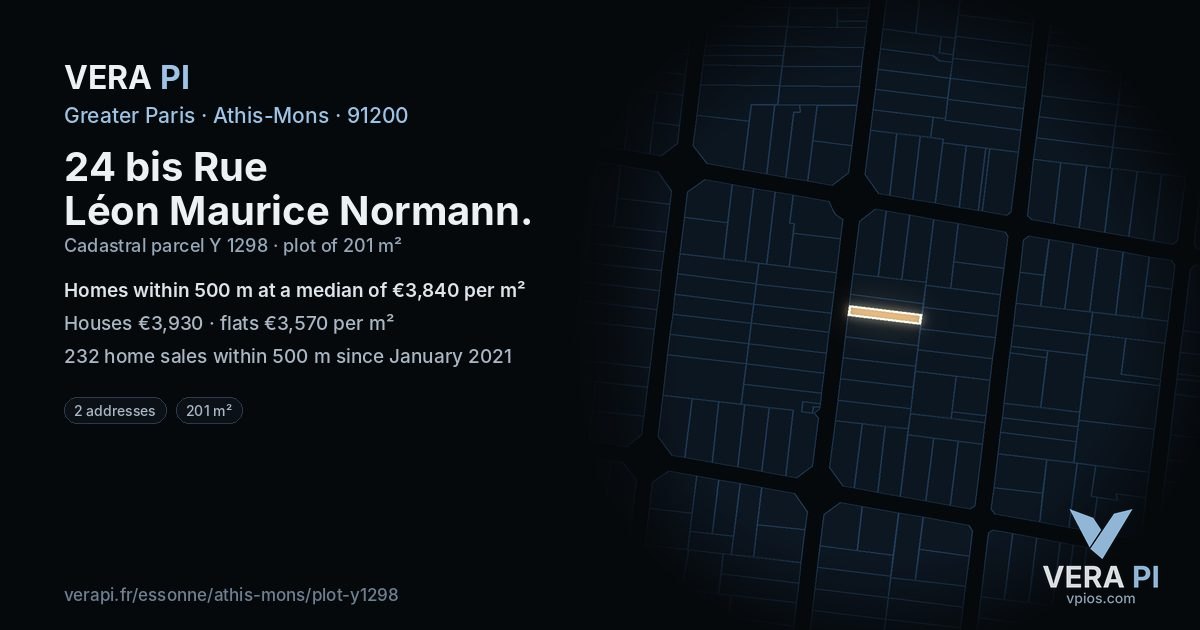 24 bis Rue Léon Maurice Normann, Athis-Mons at night – the plot lit, the parcels around coloured by the prices near them